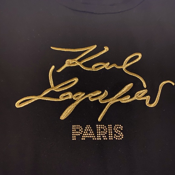 Karl Lagerfeld Paris Gold Embroidery on Black TShirt Women’s Unisex size XL - Picture 6 of 9